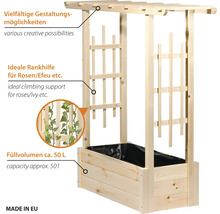 Pflanzkasten aus Holz mit Rankgitter als Rankhilfe für Kletterpflanzen mit einem Füllvolumen von circa 50 Litern hergestellt in der Europäischen Union