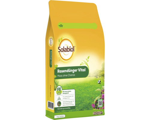 Solabiol Rasendünger Vital 14 Kilogramm gegen Moos für 350 Quadratmeter Rasenfläche