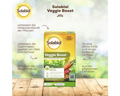 Solabiol Veggie Boost Pflanzenstärkungsmittel 250 Milliliter zur Verbesserung der Ernte und Widerstandskraft von Obst und Gemüse.