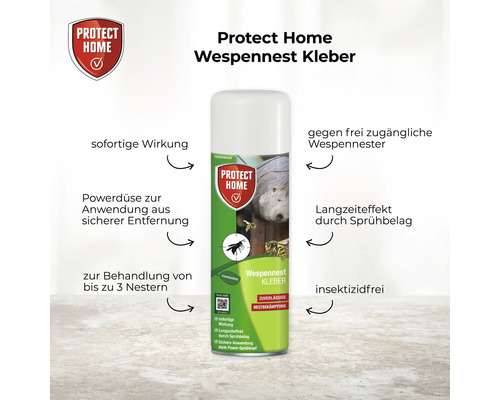Protect Home Wespennest Kleber Spray zur Bekämpfung von Wespennestern mit Sofortwirkung und Langzeiteffekt für bis zu drei Nester.