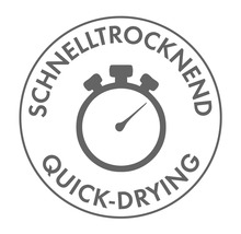 Symbol für schnelltrocknende Eigenschaften mit Stoppuhr-Grafik