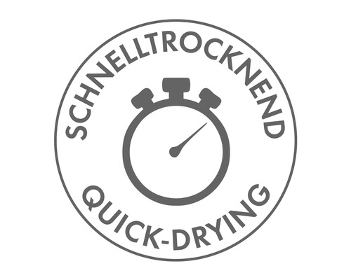 Symbol für schnelltrocknende Eigenschaften mit Stoppuhr-Grafik