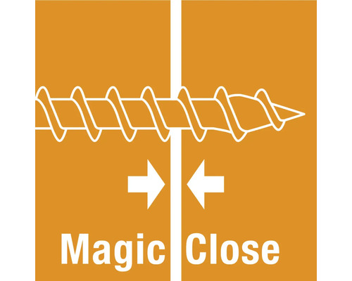 Symbol für Magic Close Technologie mit Schraube die zwei Bauteile zusammenzieht