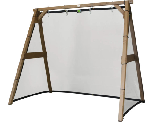 Holzschaukelgestell mit einem eingehängten, rechteckigen Schaukelnetz