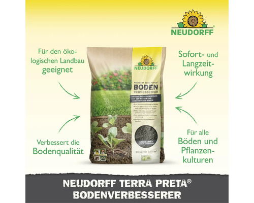 Neudorff Terra Preta Bodenverbesserer 10 Kilogramm Sack zur Verbesserung der Bodenqualitaet im Garten geeignet fuer oekologischen Landbau.
