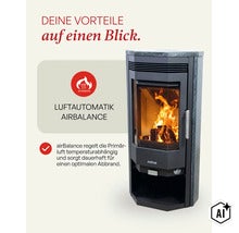Justus Kaminofen mit AirBalance Luftautomatik für eine automatische Regelung der Primärluft für optimalen Abbrand. (Image AI modified or generated)