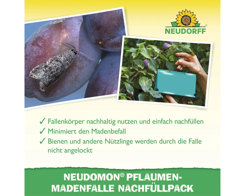 Neudommon Pflaumen Madenfalle Nachfullpack von Neudorff zur nachhaltigen Bekampfung von Madenbefall in Pflaumenbaumen inklusive Neudorff Logo