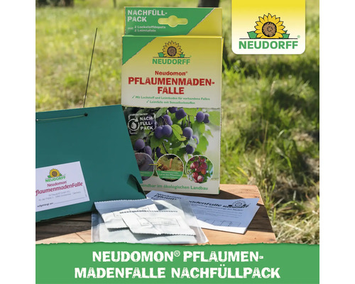 Neudorff Neudomon Pflaumenmadenfalle Nachfüllpack mit Lockstoffdepots und Leimtafeln zur biologischen Schädlingsbekämpfung im Obstbau.