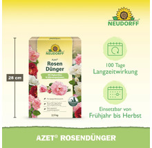 Neudorff Azet Rosendünger Packung 2,5 Kilogramm mit 100 Tagen Langzeitwirkung, für kräftiges Wachstum und üppige Blütenpracht bei Rosen.