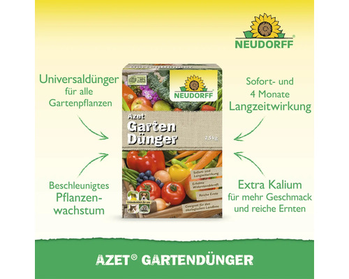 Neudorff Azet Gartendünger 2,5 Kilogramm organischer Universaldünger für Gartenpflanzen mit Sofort- und Langzeitwirkung.