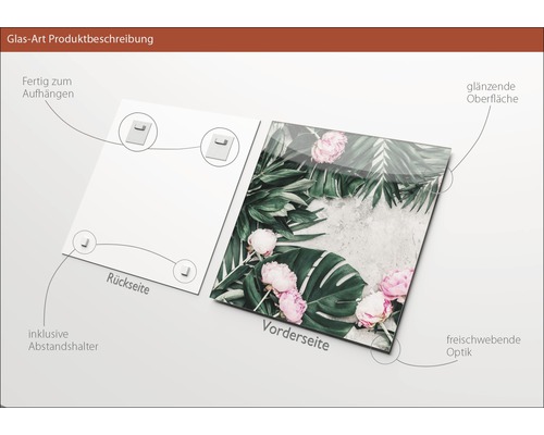 Glasbild mit Pflanzenmotiv, inklusive Abstandshalter zur Aufhängung