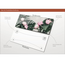 Glasbild mit Blumenmotiv, glänzender Oberfläche und Aufhängern