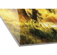 Dekorplatte mit einem Landschaftsmotiv aus Gras, Bäumen und einem Fluss