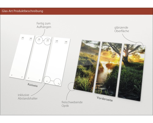 Glasbild mit Landschaftsmotiv, fertig zum Aufhängen