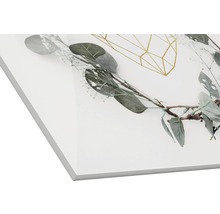 Dekobild mit geometrischem Muster, Eukalyptus und kleinen Blüten