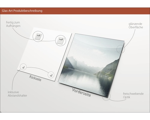 Glasbild mit Aufhängung und Abstandshalter inklusive