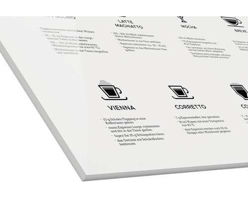 Detailansicht einer Anleitung zur Zubereitung verschiedener Kaffeegetränke