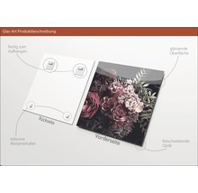 Glasbild mit Blumenmotiv, inklusive Abstandshalter und Aufhängung