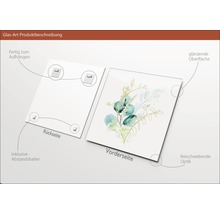 Glasbild mit botanischem Motiv, inklusive Abstandshalter und Aufhängung