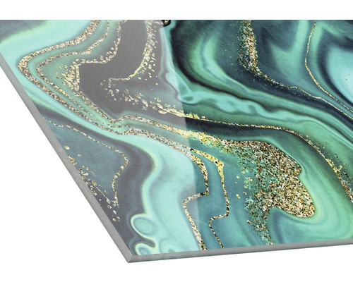 Dekorplatte mit Marmormuster in Grün- und Grautönen mit goldenen Akzenten