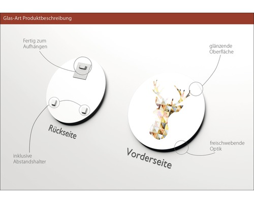 Glasbild mit geometrischem Hirschmotiv, inklusive Aufhängevorrichtung