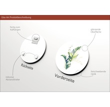 Glasbild mit Aufhängung, Abstandshalter, glänzender Oberfläche und schwebender Optik