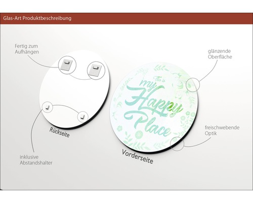 Glasbild mit dem Schriftzug This is my Happy Place, inklusive Wandhalterung