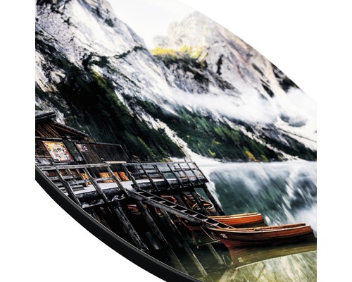 Wandbild mit Bergsee und Booten