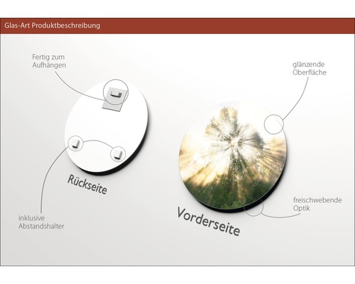 Glasbild mit Aufhängung und Abstandshalter inklusive