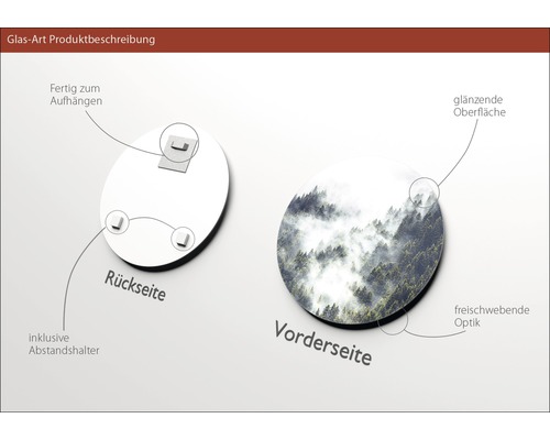 Glasbild mit Aufhängevorrichtung und Abstandshalter