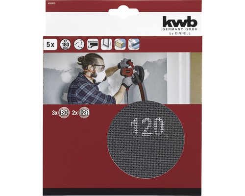 Kwb Schleifgitter Set mit 5 Schleifgittern der Körnungen 80 und 120 für Trockenbauschleifer