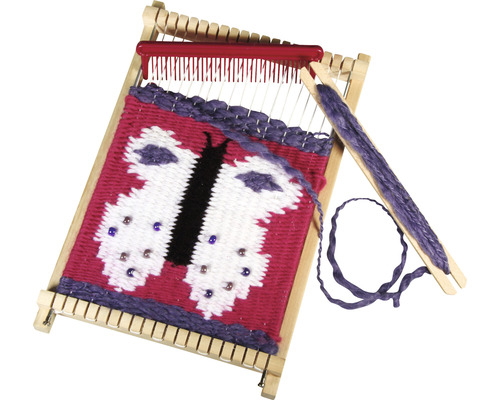 Webrahmen mit Wollfaden und Schmetterlingsmotiv