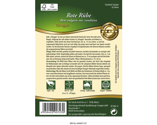 Samensamen Rote Bete Chioggia zur Aussaat