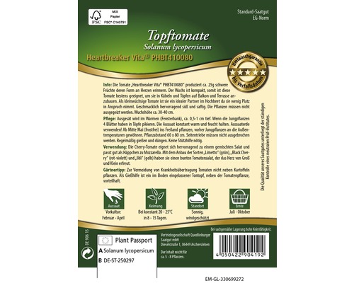 Samentüte Topftomate Solanum lycopersicum Heartbreaker Vita