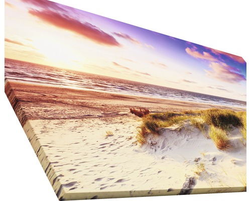 Leinwandbild mit einem Strand und Sonnenuntergang