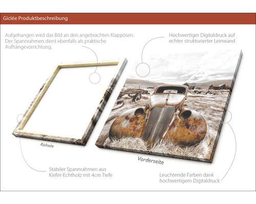 Giclée Kunstdruck auf Leinwand mit dem Motiv eines alten Autos