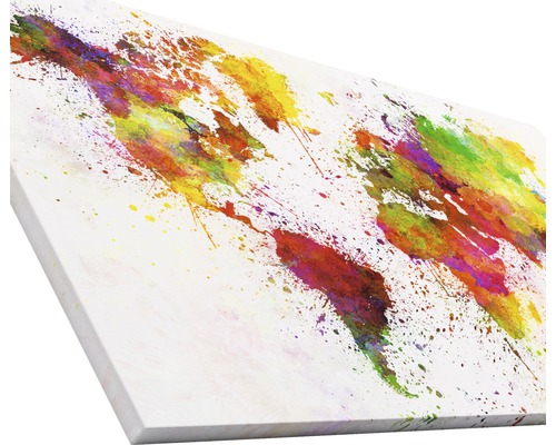 Weltkarte als Farbspritzer auf Leinwand