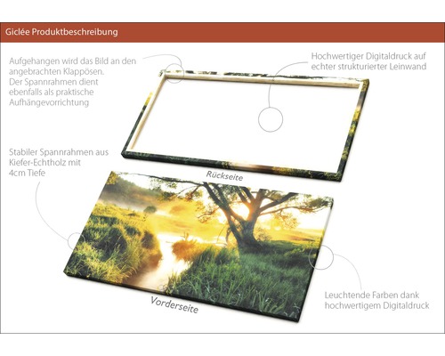 Leinwandbild mit Landschaftsmotiv und Holzrahmen