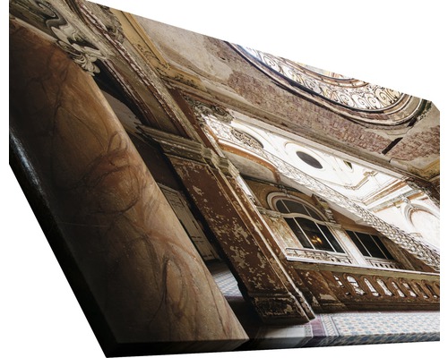 Fotoleinwand mit dem Motiv eines verlassenen Gebäudes mit Säule, Fenstern und Balustrade