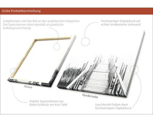 Leinwandbild mit digitalem Druck und Kiefernholzrahmen, Detailansicht