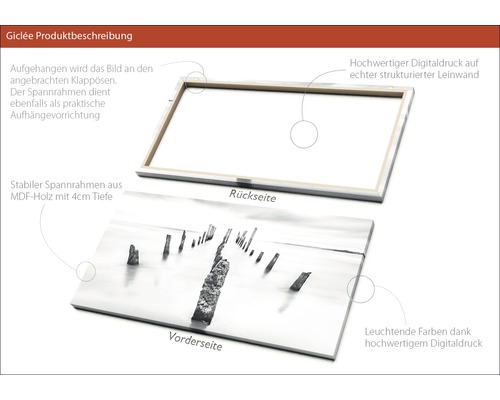 Produktbild zeigt Vorder- und Rückseite eines Leinwandbildes mit Holzrahmen