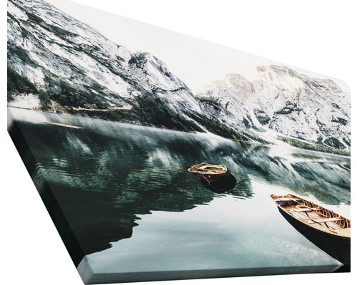 Leinwanddruck mit Bergsee und Booten