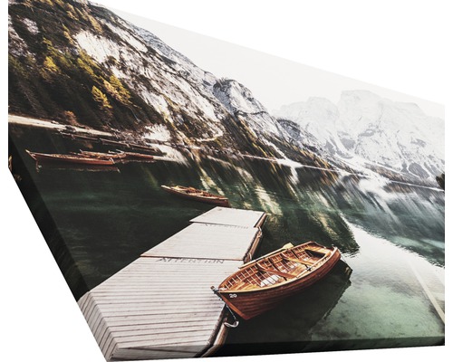 Leinwanddruck mit Berglandschaft, See und Booten