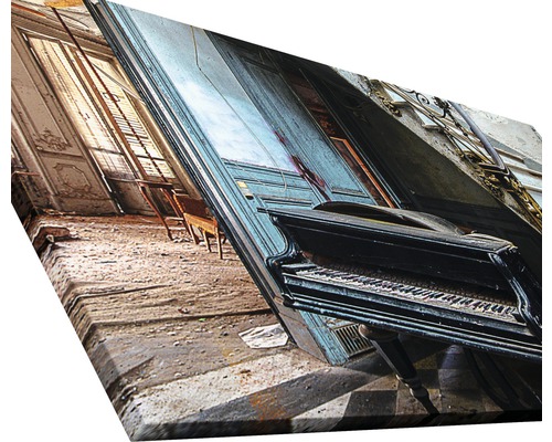 Leinwandbild mit einem Klavier in einem verlassenen Raum