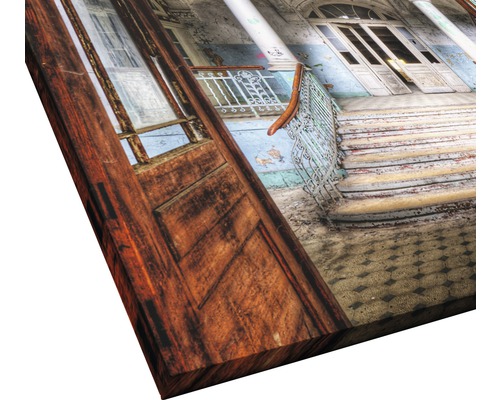 Leinwandbild mit Treppe und Eingang eines alten Gebäudes