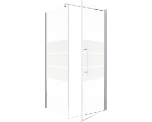 Eckdusche mit transparenter Glastür und Griff