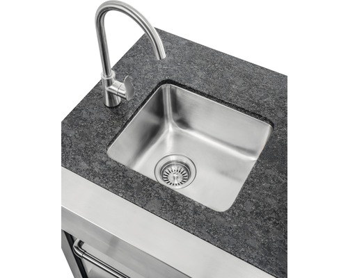 Spültisch mit Wasserhahn und Edelstahlspüle