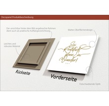 Decopanel Produktbeschreibung mit Rahmenrückseite, Vorderseite, matter Oberfläche und schwebender Optik