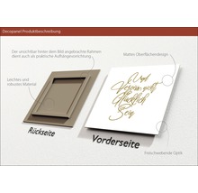 Decopanel Produktbeschreibung mit Rahmen auf der Rückseite und Design auf der Vorderseite