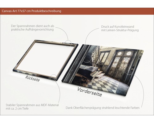 Canvasbild mit Rahmen aus MDF Material, Tiefe circa 2 cm, Leinwand mit Leinenstruktur